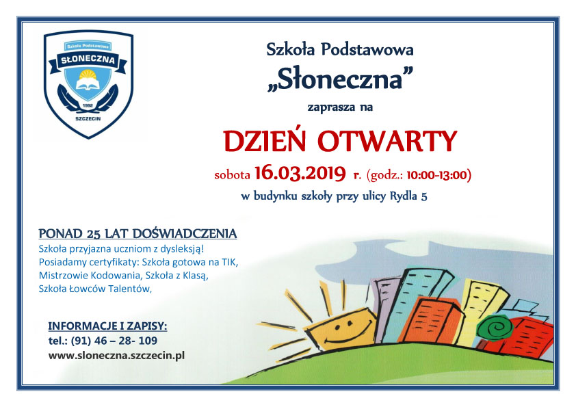Zapraszamy Na Dzień Otwarty Szkoły Szkoła Podstawowa Słoneczna
